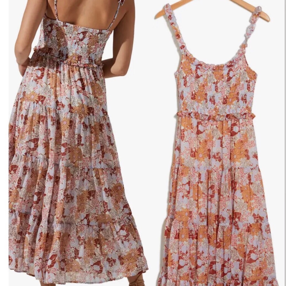Astr the Label Floral Smocked Tiered Midi Dress size XL